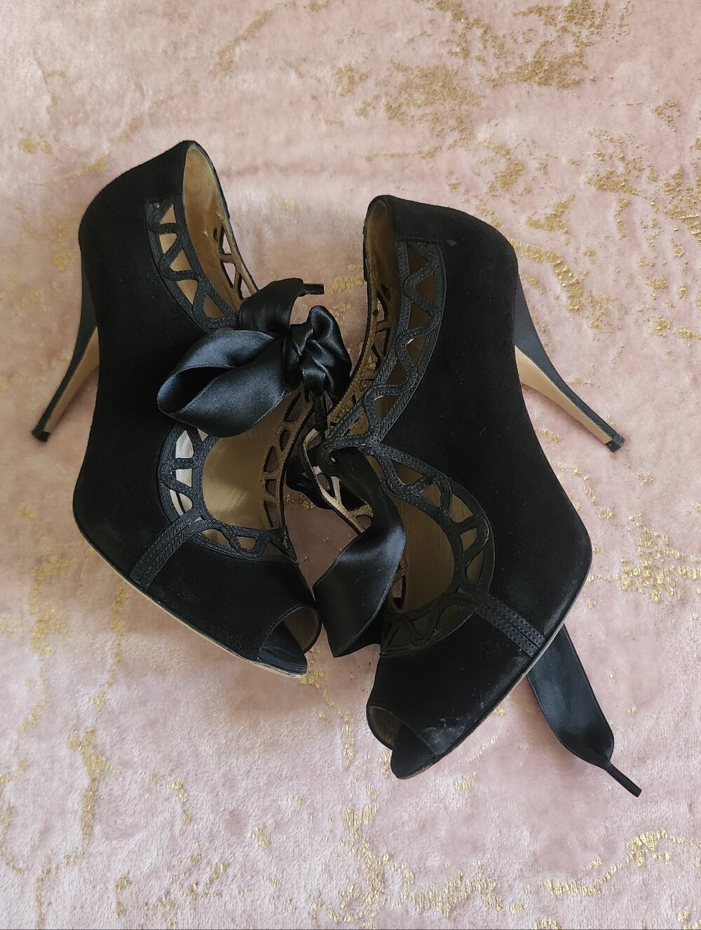 VALENTINO GARAVANI | Black Lace-Up Peep Toe Pumps - Picture 5 of 16